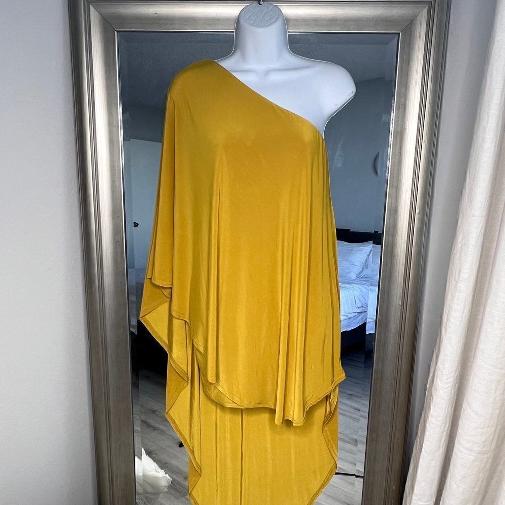NASTYGAL Collection Double Layer Dress One Shoulder Mustard ColorSize 0